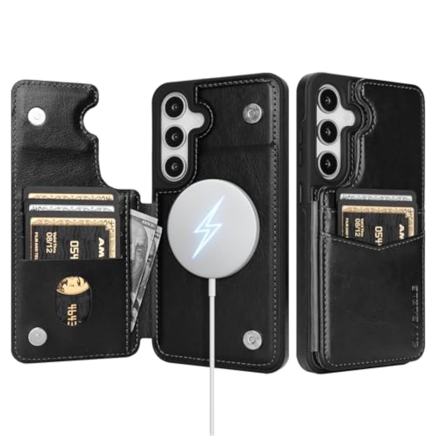 Compatible With Magsafe For Samsung Galaxy S25 Wallet Case With Card Holder,Women Men Phone Case Pu Leather Kickstand Flip Protective Cover Credit Card Slots,For Galaxy S25 6.2",Black