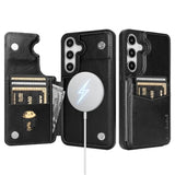 Compatible With Magsafe For Samsung Galaxy S25 Wallet Case With Card Holder,Women Men Phone Case Pu Leather Kickstand Flip Protective Cover Credit Card Slots,For Galaxy S25 6.2",Black