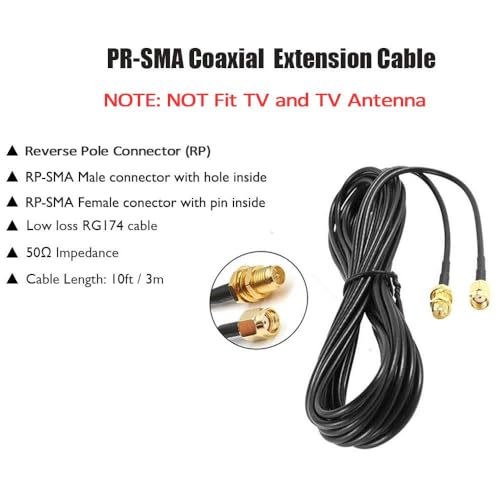 10Ft Wifi Antenna Extension Cable Rp-Sma Coaxial Extension Cable Male To Female Connector For Wireless Lan Router Bridge Other External Wireless Antenna Equipment