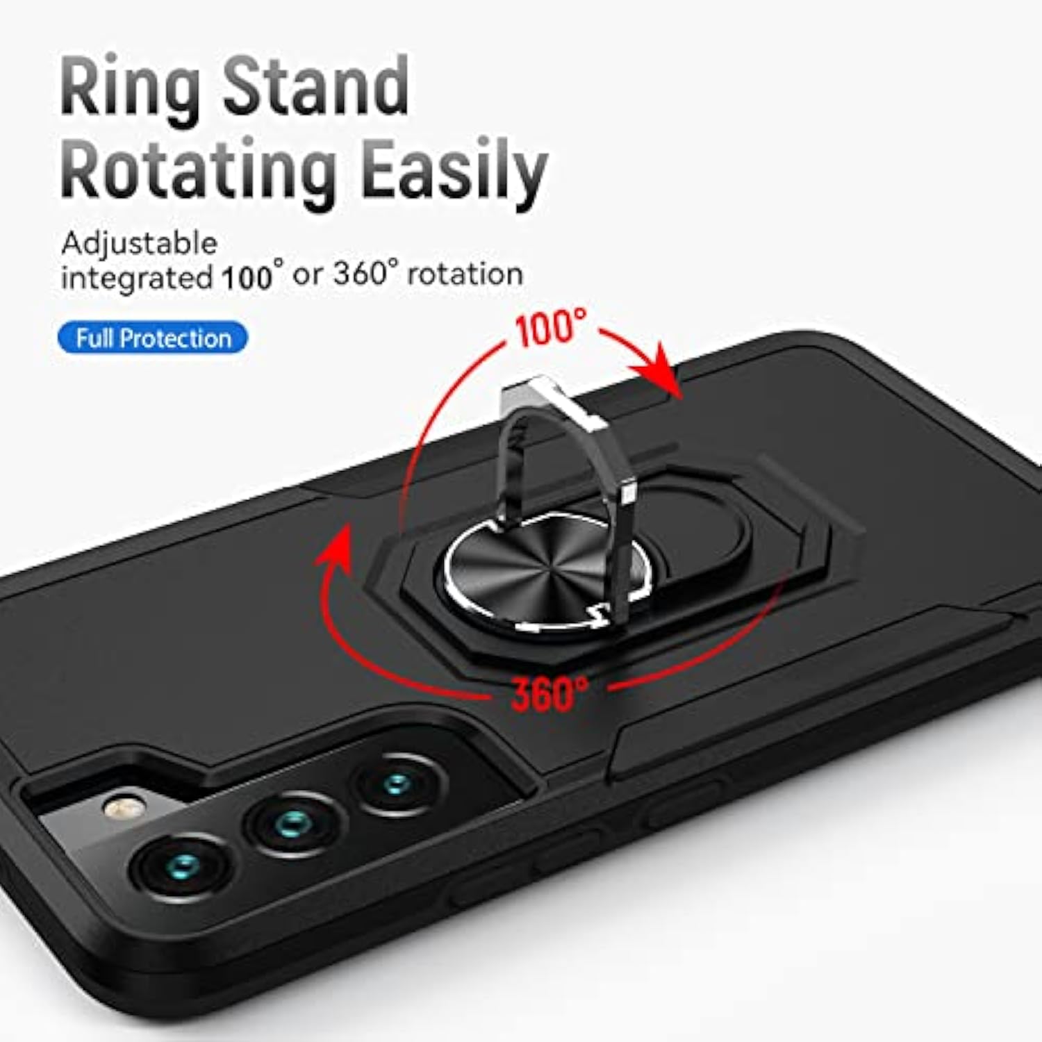 Compatible With Samsung Galaxy S22 Case With Screen Protector[Not For S22+],Heavy Duty Shockproof Full Body Phone Cover,Built In Finger Ring Stable Kickstand,2022 Black Matte