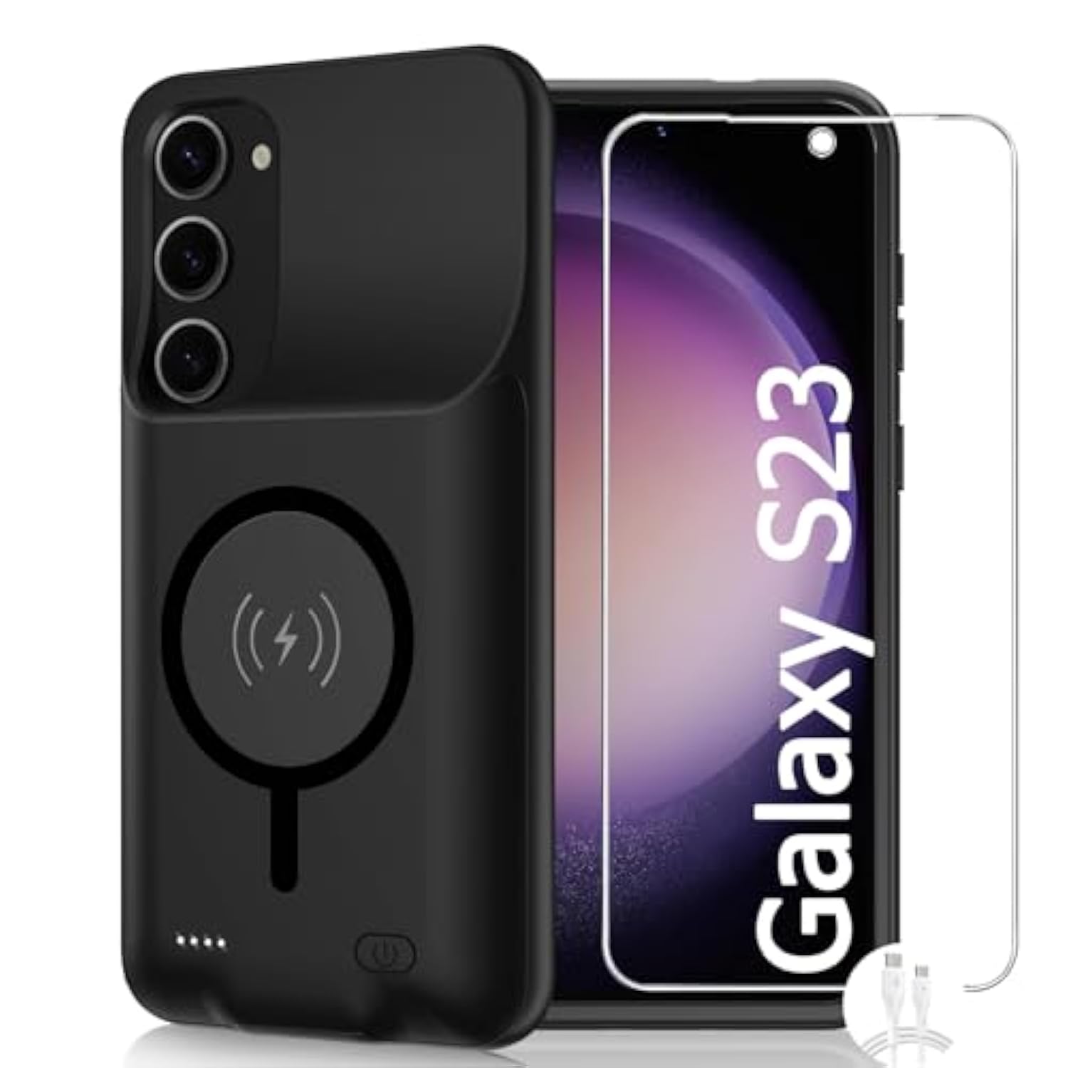 Battery Case For Galaxy S23,[10000Mah] Large Capacity Slim Portable Protective Fast Charging Case Battery Case Compatible With Galaxy S23(6.1Inch) Wireless Charging Case With Carplay-Black