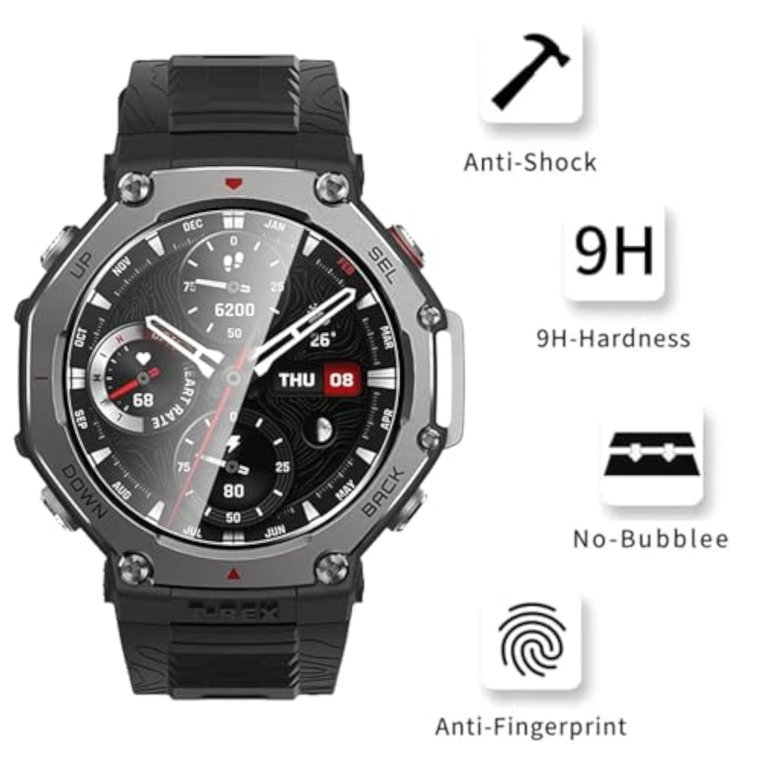4 Pack Anti-Scratch Film For Amazfit Trex 3 Screen Protector, Full Protective 9H Hardness Tempered Glass Fit For Amazfit Trex 3 Case Smartwatch