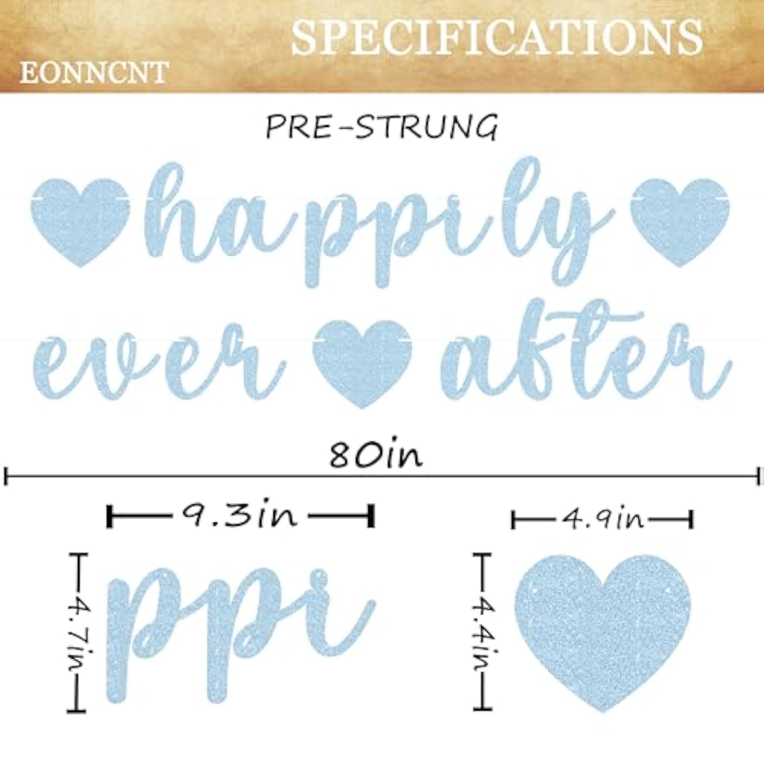 Pre-Strung Happily Ever After Banner - Light Blue Glitter Bachelorette Bridal Engagement Party Decoration Supplies, Bachelorette Wedding Party Banner For Engagement, Bridal Shower, Wedding Party Photo Booth Props