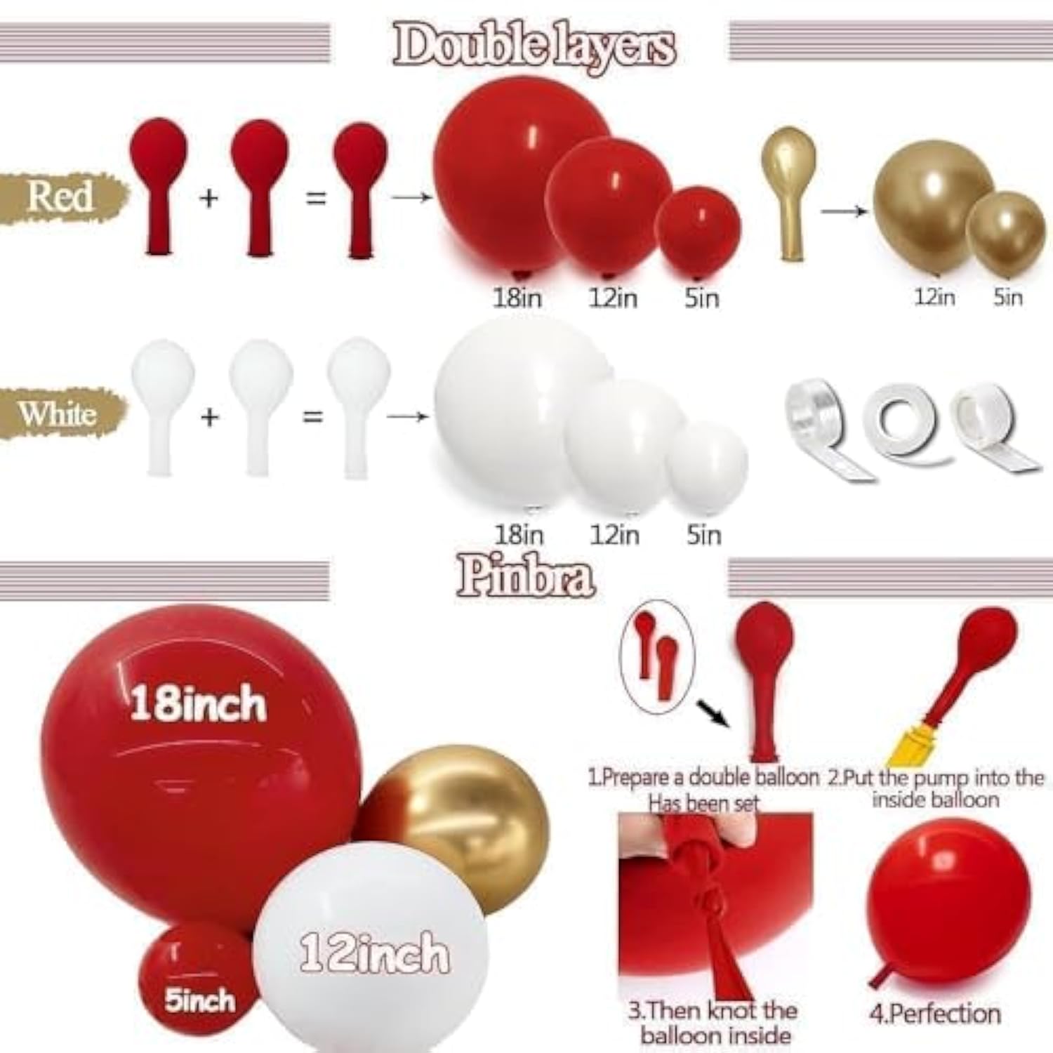 Red White Gold Balloon Arch Kit for Baby Shower, Birthday, Wedding & Party Decor