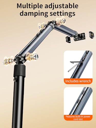 Floor Phone Stand for Video Recording,Overhead Cell Phone Stand for Bed,360° Adjustable Desk iPhone Tripod Floor Holder with Long Extension