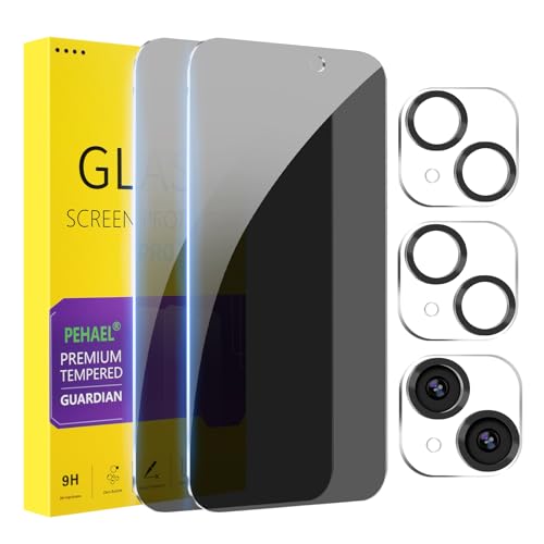 2+2 Pack for iPhone 15 Plus Privacy Screen Protector with Camera Lens Protector Full Coverage Anti-Spy Tempered Glass Film 9H Hardness Easy