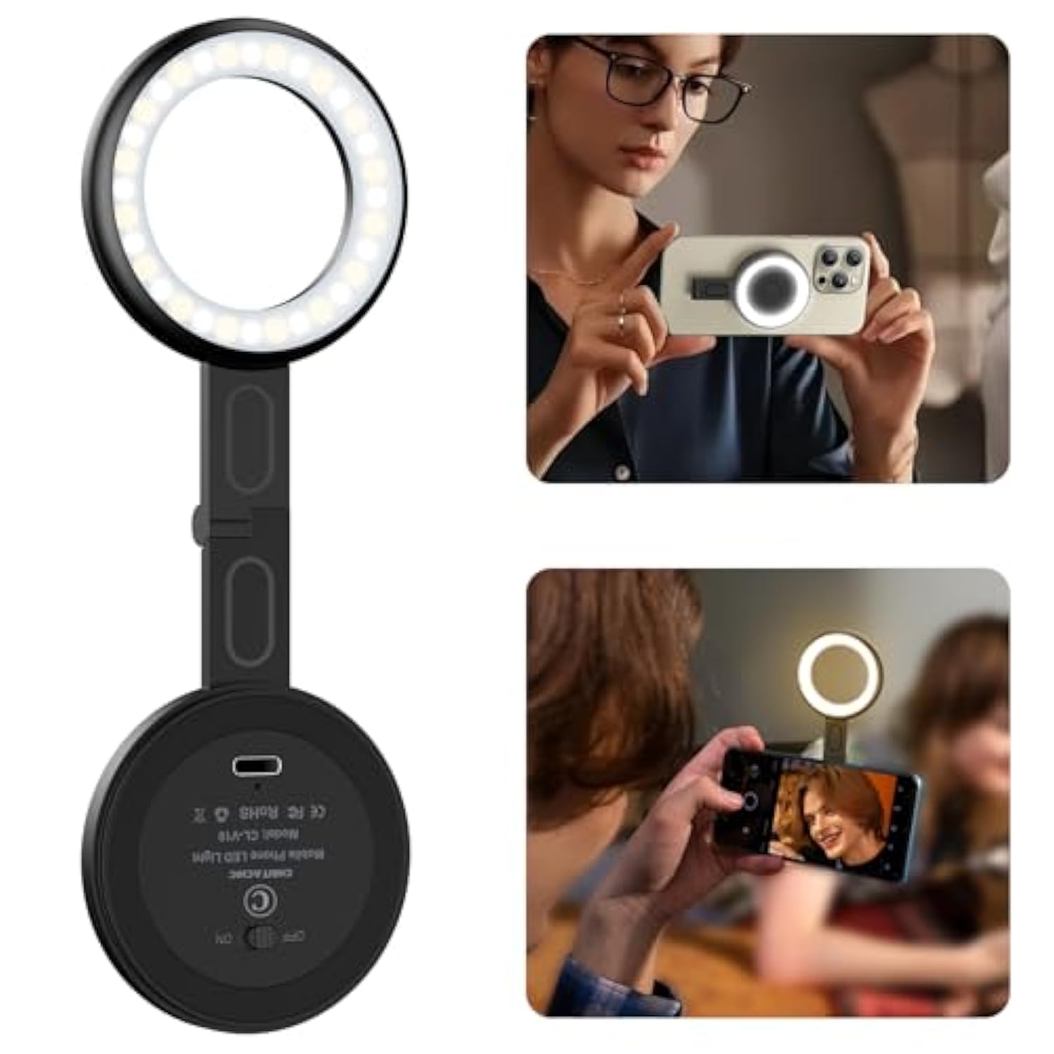 Magnetic Selfie Light - Magsafe Compatible Led Phone Light Included Sticky Ring, 6 Lighting Modes Ring Light For Phone Tiktok Zoom Live Streaming Vlogging Video Conference - Black