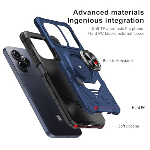 for BLU View Speed Ultra 5G Phone Case with Tempered Glass Screen Protector,Dual Layer Shockproof Protection Cover,with Ring Kickstand (Blue)