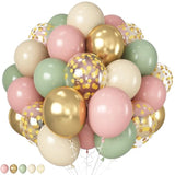 Pink Green Gold Confetti Balloons Retro Latex Set for Easter Jungle Safari Party