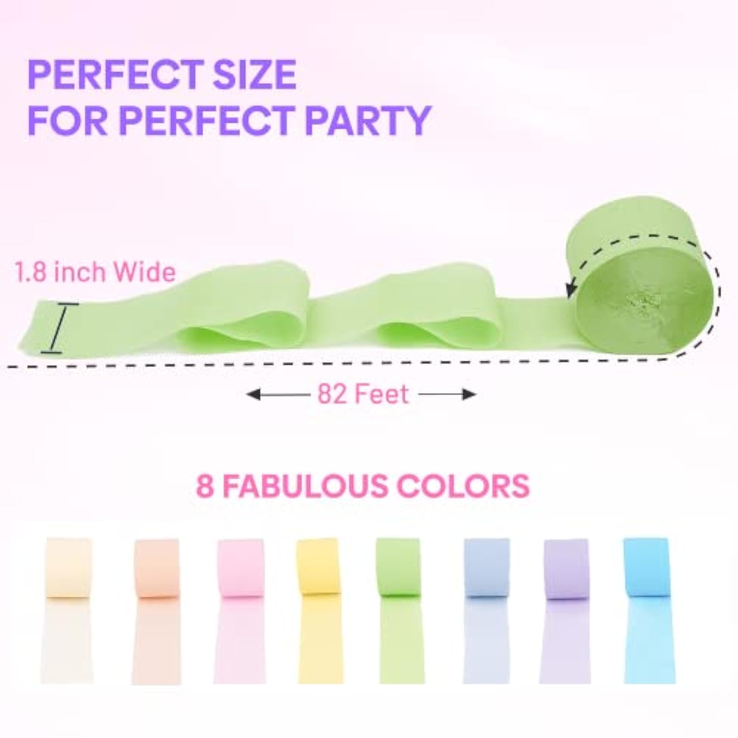 8 Pastel Streamers, 656Ft Pack Of Pastel Birthday Decorations, Rainbow Party Decorations, Backdrop Party Supplies For Wedding Decor (1.8 Inch X 82 Ft/Roll)