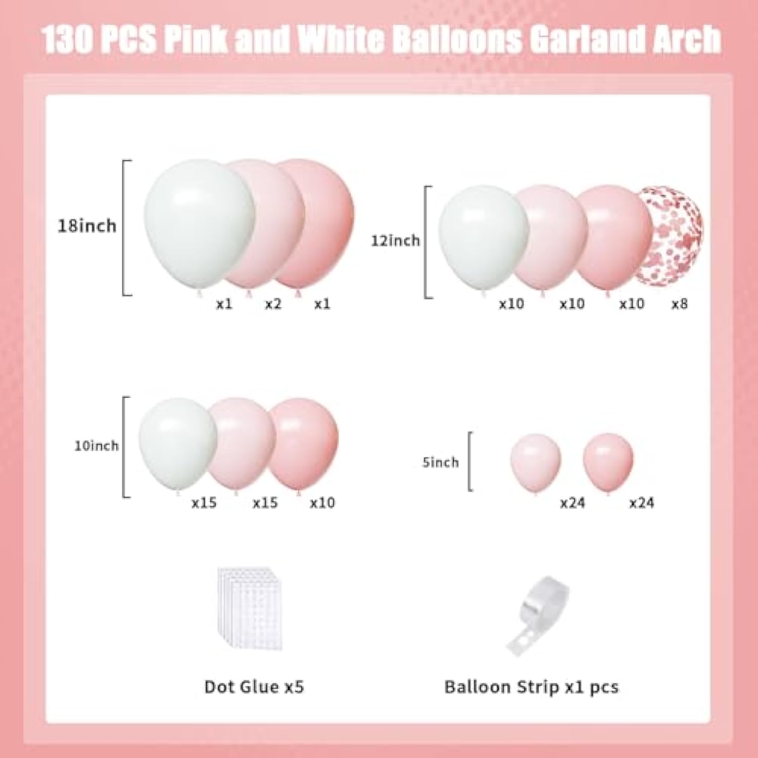 Light Pink And White Balloons Garland,130Pcs Pink And White Balloon Garland Arch Kit,18 12 10 5 Inch Latex Balloons For Wedding,Baby Shower,Gender Reveal,Birthday,Valentine'S Day Decorations