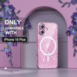 For Iphone 16 Plus Case Magnetic, Women Clear Glitter Bling Sparkly Case, [2Xdiamond Camera Lens Protectors] [2Xtempered Glass Screen Protectors] [Compatible Magsafe] 6.7" (Glitter Clear)