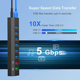Usb Hub, 8 Ports High Speed Usb 3.0 Hub Splitter With 36W Power Adapter, 3.3Ft