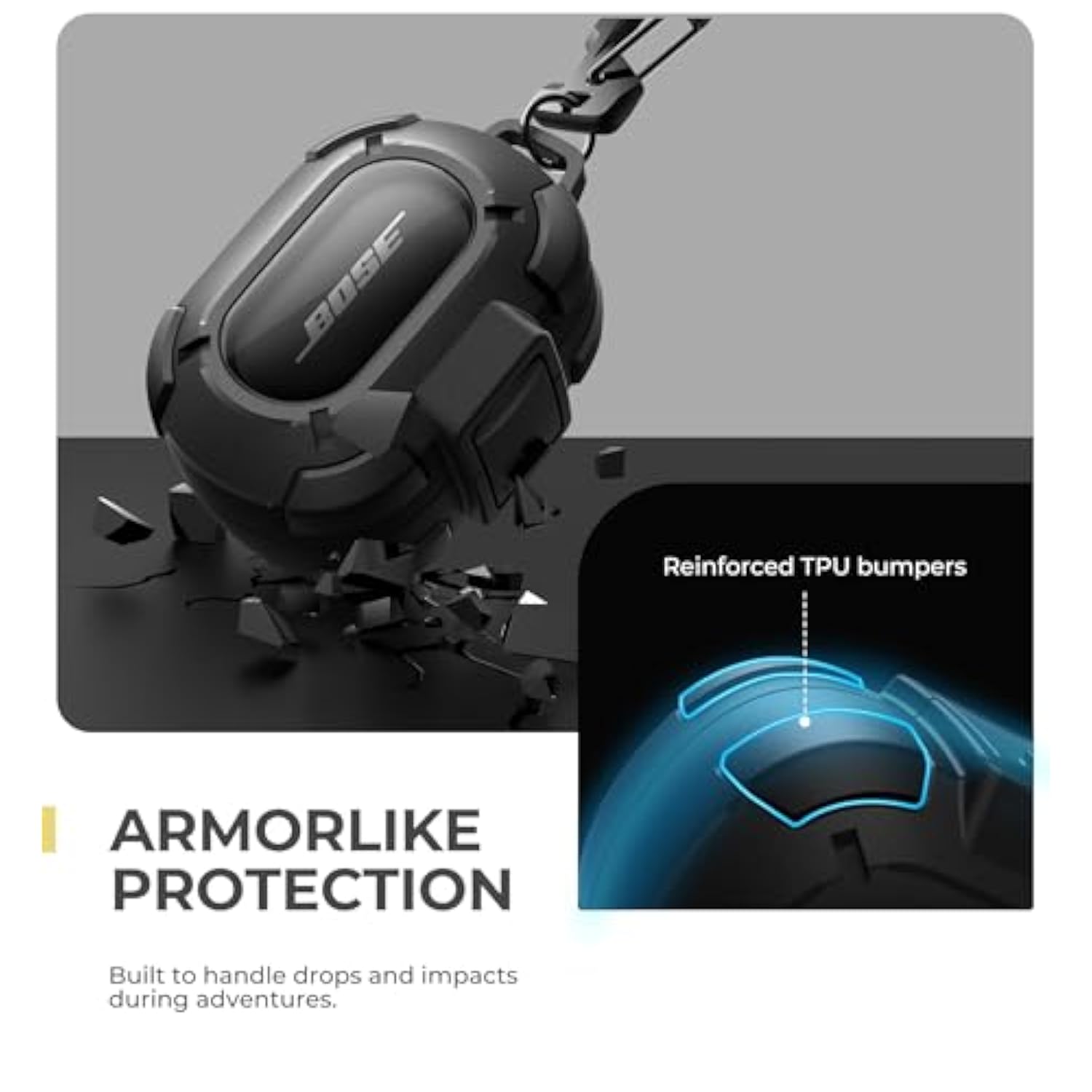 For Bose Quietcomfort Earbuds Protective Case With Drop-Proof Lock, Shockproof Rugged Bumper Cover With Carabiner & Keyring For Bose Quietcomfort Earbuds 2024 Black?Charger Not Included?