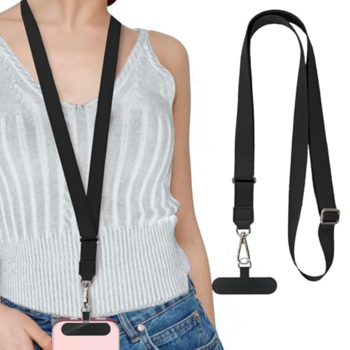 Phone Lanyard 1-Pack Adjustable 21.65in Anti-Theft Crossbody Black