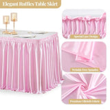 14Ft Length Pink Satin Table Skirt For Rectangle Tables Wrinkle Free Glitter Desk Skirting Pleated Ruffle Table Cloth For Princess Girls Birthday Baby Shower Party Cake Table Decorations