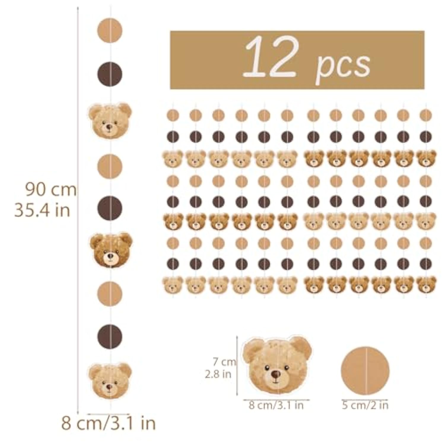 12Pcs Beary First Birthday Decor Bear Baby Shower Garland Banner Neutral Brown