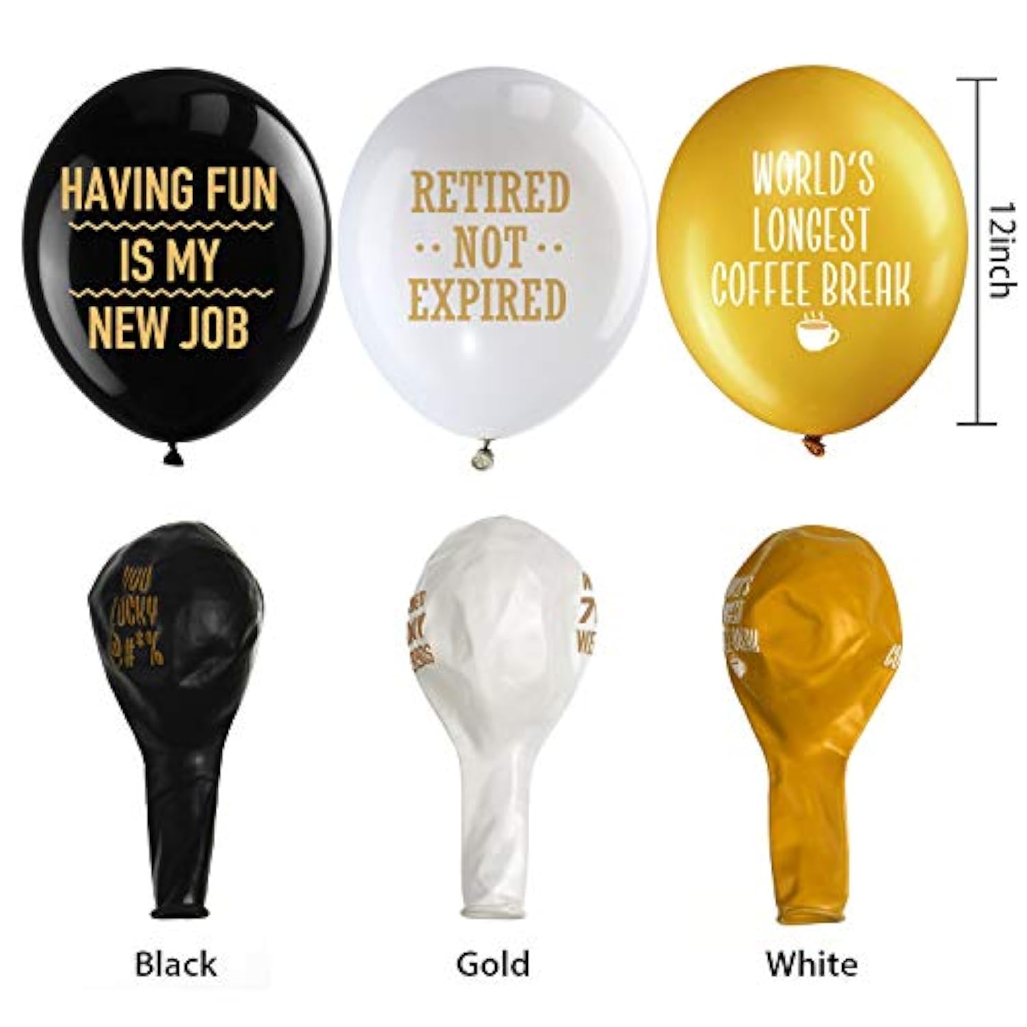 48 Pieces 12 Inches Retirement Balloons Decoration Happy Retirement Supplies Fun Black Gold Latex Balloons For Men And Women Resignation Party Decoration Indoor Outdoor(Black, White, Gold)