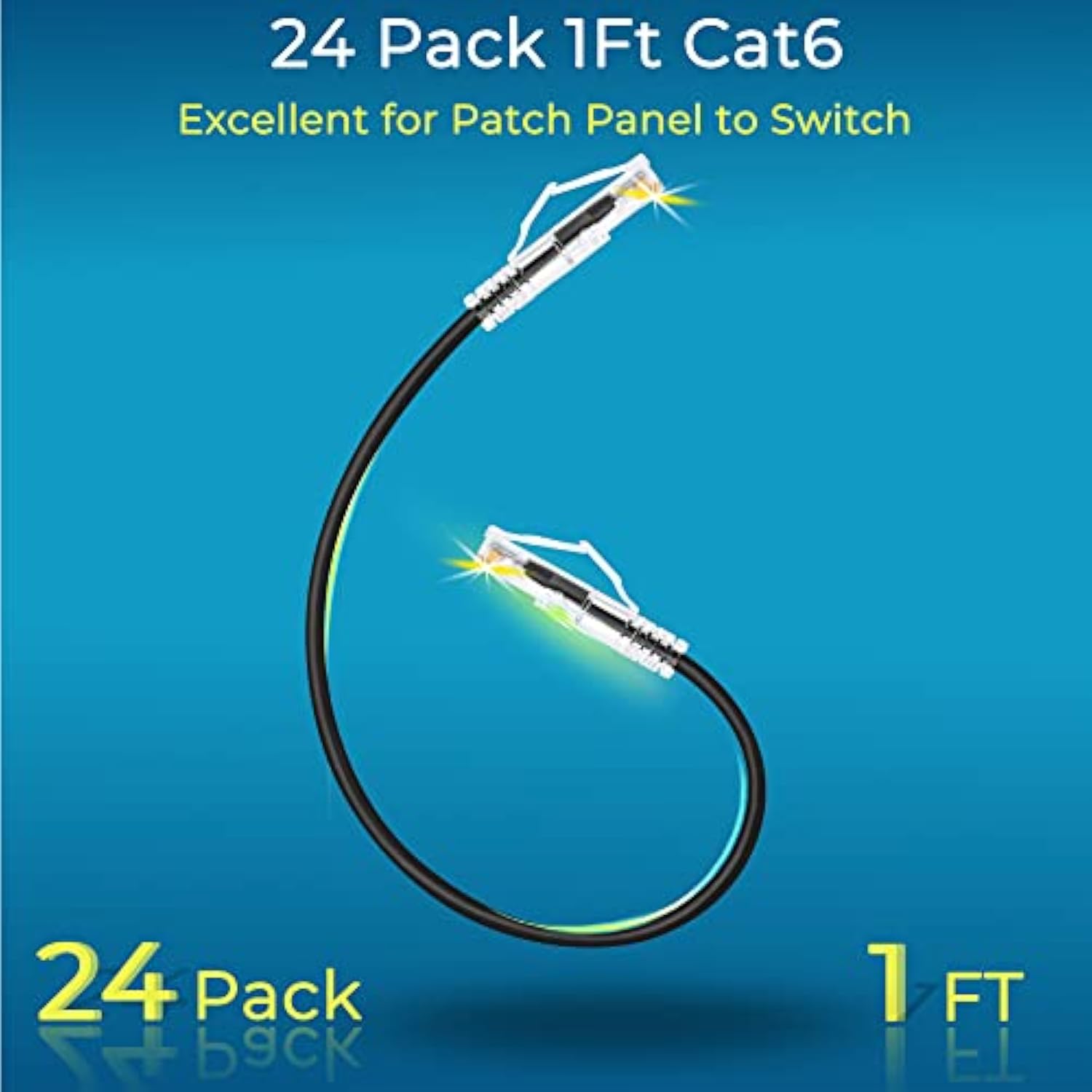 Patch Cables Cat6/ Cat6A 1Ft 24 Pack Slim, Cat6A Ethernet Patch Cable 10G Supp