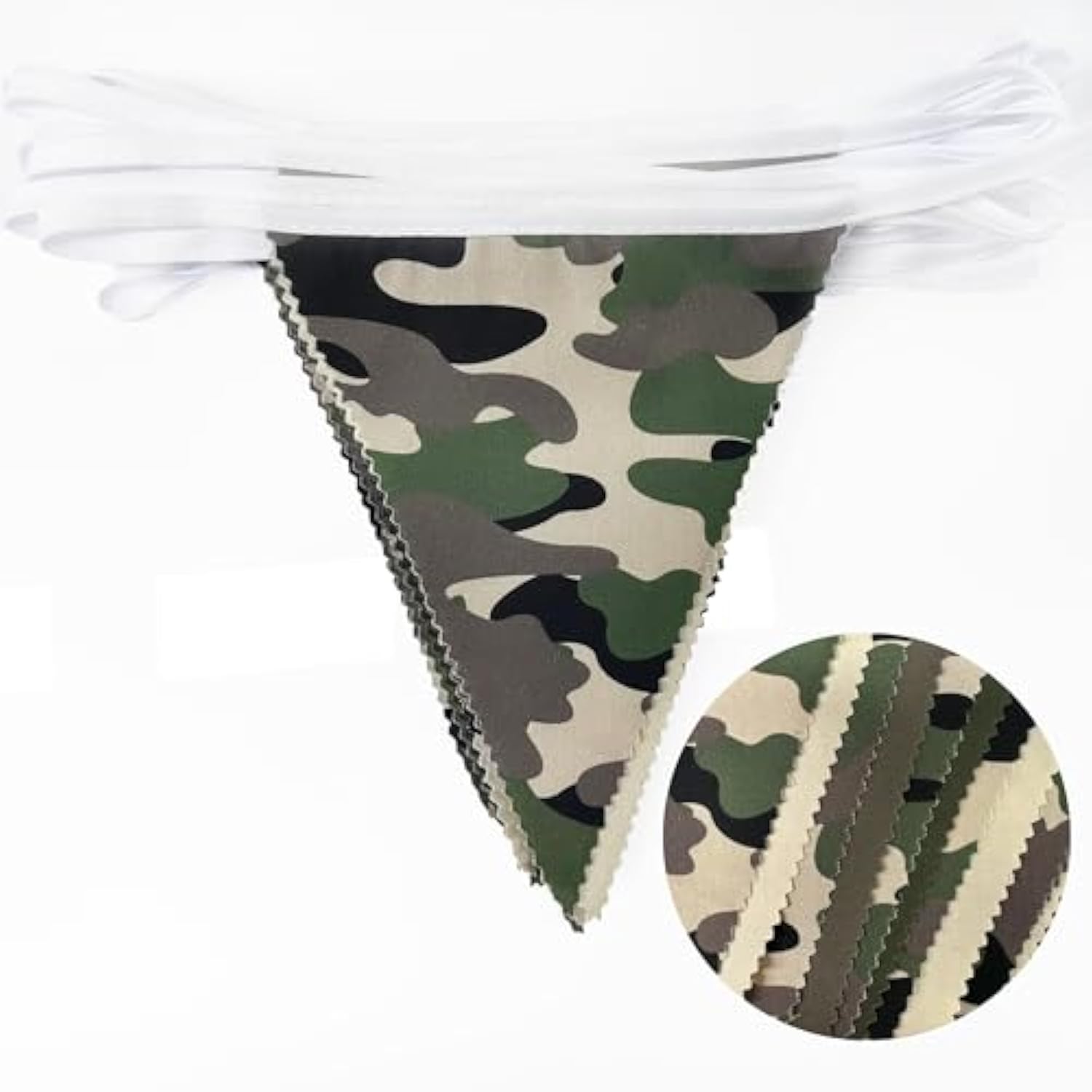 32Ft Camouflage Pennant Banner, Fabric Bunting for Military, Army, Birthday Party