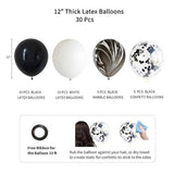 Black & White Birthday Decor Set – Balloons, Banner and Fringe Curtains (30 Pcs)