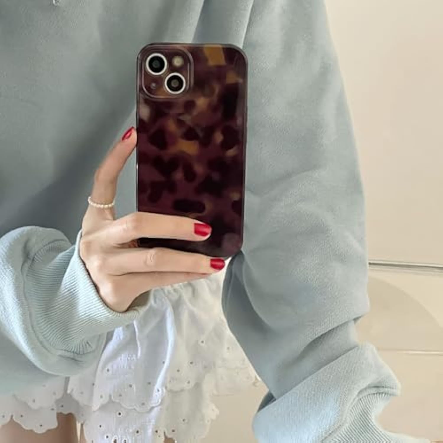 Aesthetic Tortoise Shell Phone Case For Iphone 14 6.1In,Retro Cool Girl Leopard Print Brown Amber Trendy Full Camera Protective Cover For Iphone 14 6.1"