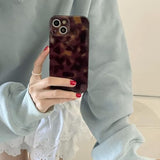 Aesthetic Tortoise Shell Phone Case For Iphone 14 6.1In,Retro Cool Girl Leopard Print Brown Amber Trendy Full Camera Protective Cover For Iphone 14 6.1"