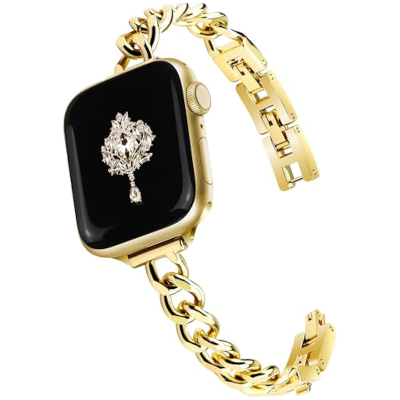Slim Gold Band For Women Feminine Elegant Compatible With Apple Watch 38Mm 40Mm 41Mm 42Mm (S10) Adjustable Metal Strap Dressy Chain Bracelet For Iwatch Series 10/9/8/7/6/5/4/3/2/1/Se