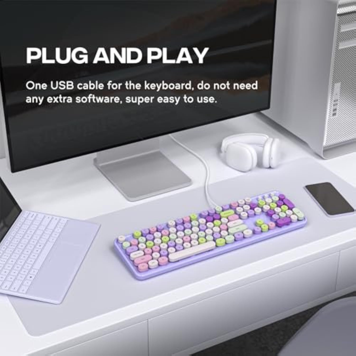 Computer Wired Keyboard, Plug Play Usb Full-Size Keyboard With Large Number Pa