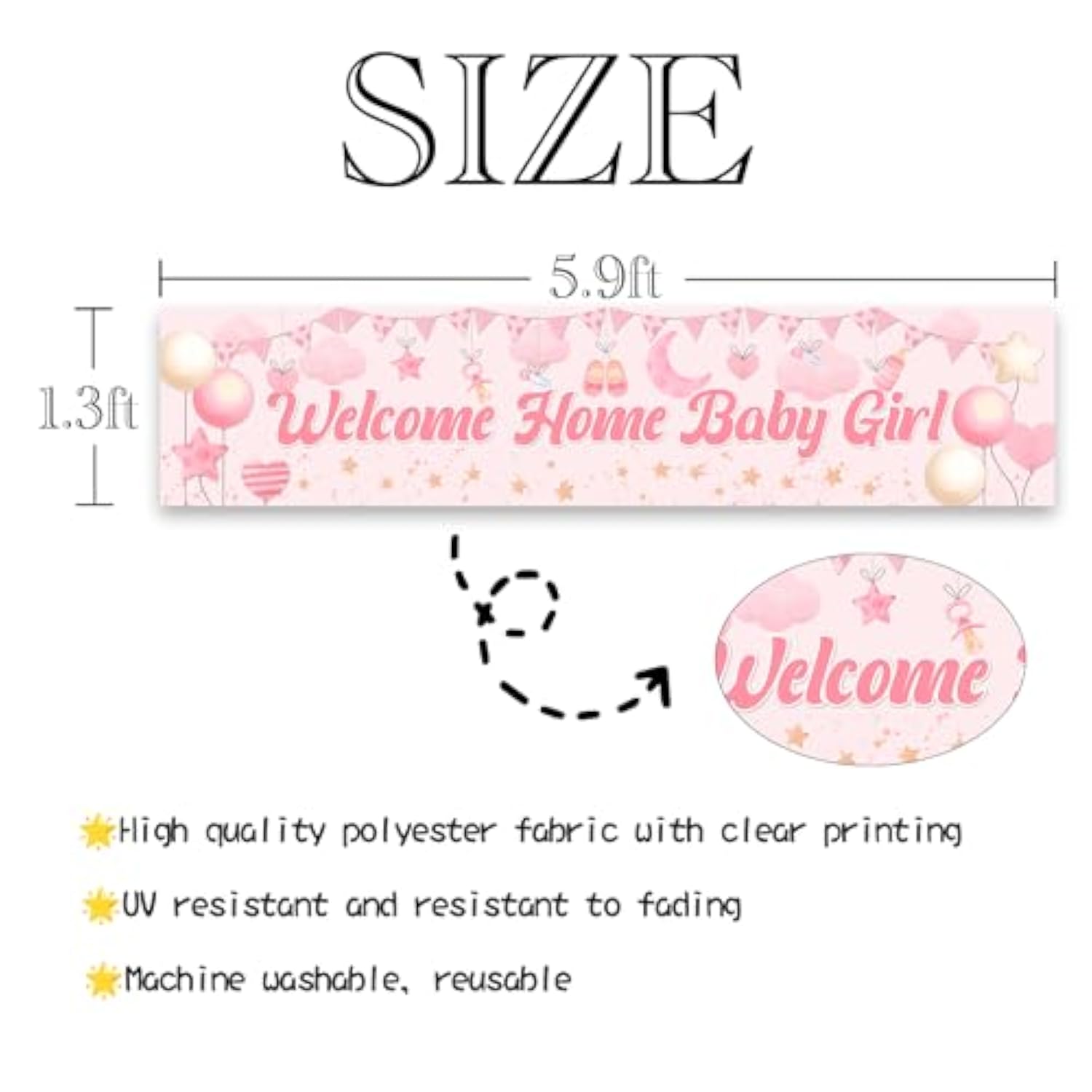 Welcome Home Baby Girl Yard Banner, Girls Baby Shower Decorations Banner, Large Fabric Gender Reveal Yard Sign, Newborn Party Decoration Supplies For Girls