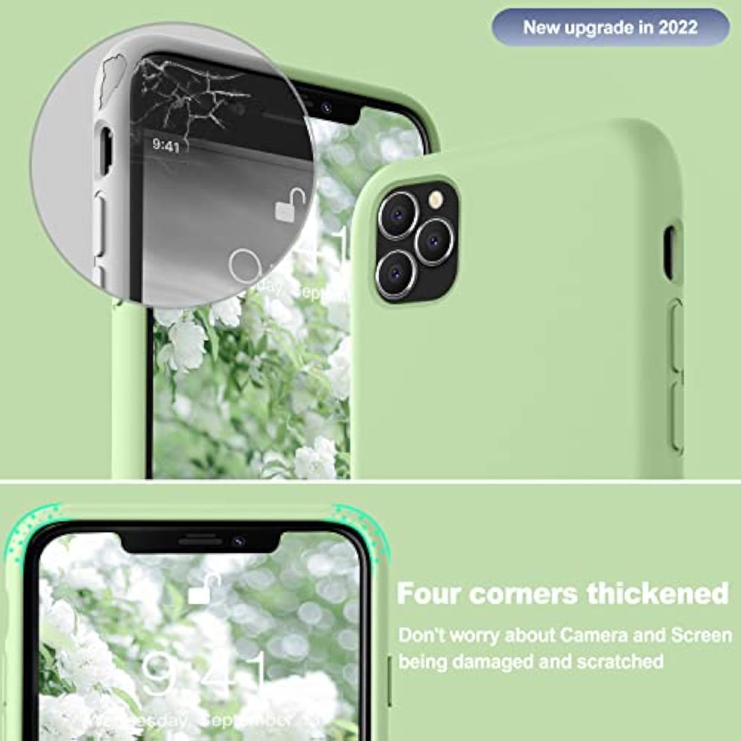 Compatible With 11 Pro Max Case, Soft Liquid Silicone Slim Rubber Full Body Protective Cover With Soft Microfiber Lining Matcha