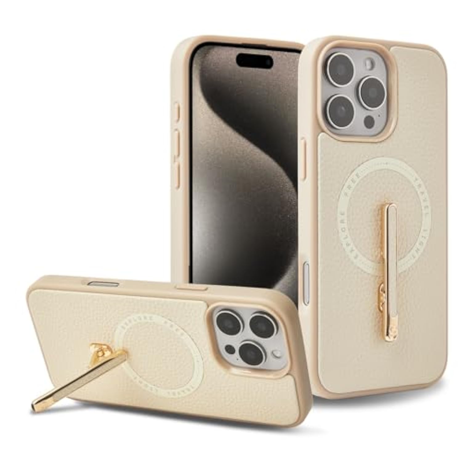 iPhone 16 Pro Magnetic Case with 2-Way Stand, Magsafe Leather Protective Cover