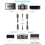 FosPower 2 RCA M/M Stereo Audio Cable [24K Gold Plated | Copper Core] 2RCA Male to 2RCA Male [Left/Right] Premium Sound Quality Plug - 3ft