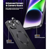 Magnetic iPhone 14 Case with MagSafe Compatibility, Built-in Camera Lens Protector, Slim Soft Silicone Bumper, Shockproof Metallic Luster Phone Case, Black