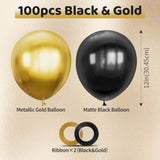 100Pcs Black Gold 12-Inch Metallic Latex Balloons for Party Decorations