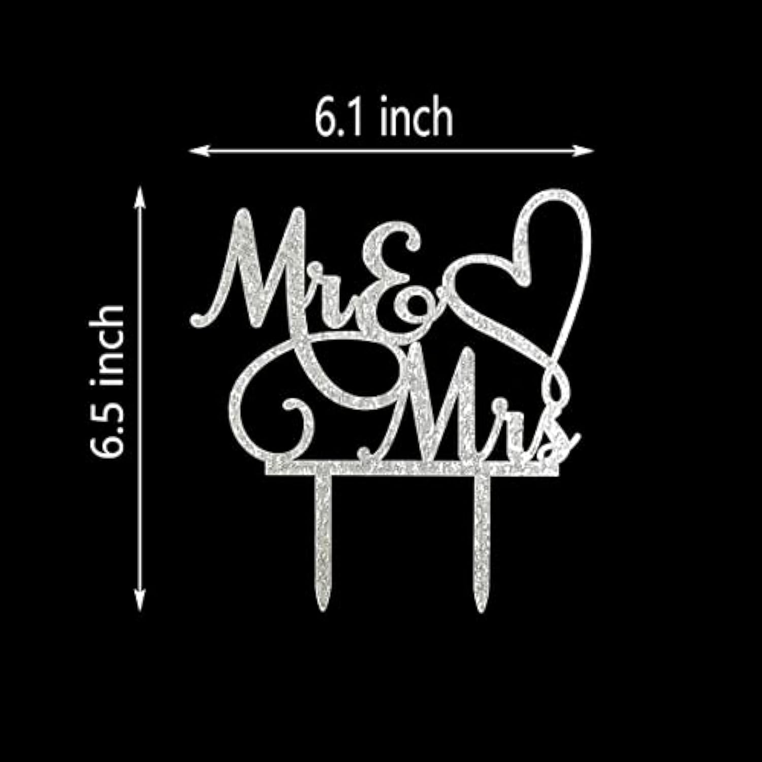 Mr And Mrs Cake Topper Decoration For Bride And Groom Sign Wedding/Engagement , Silver Glitter Acrylic