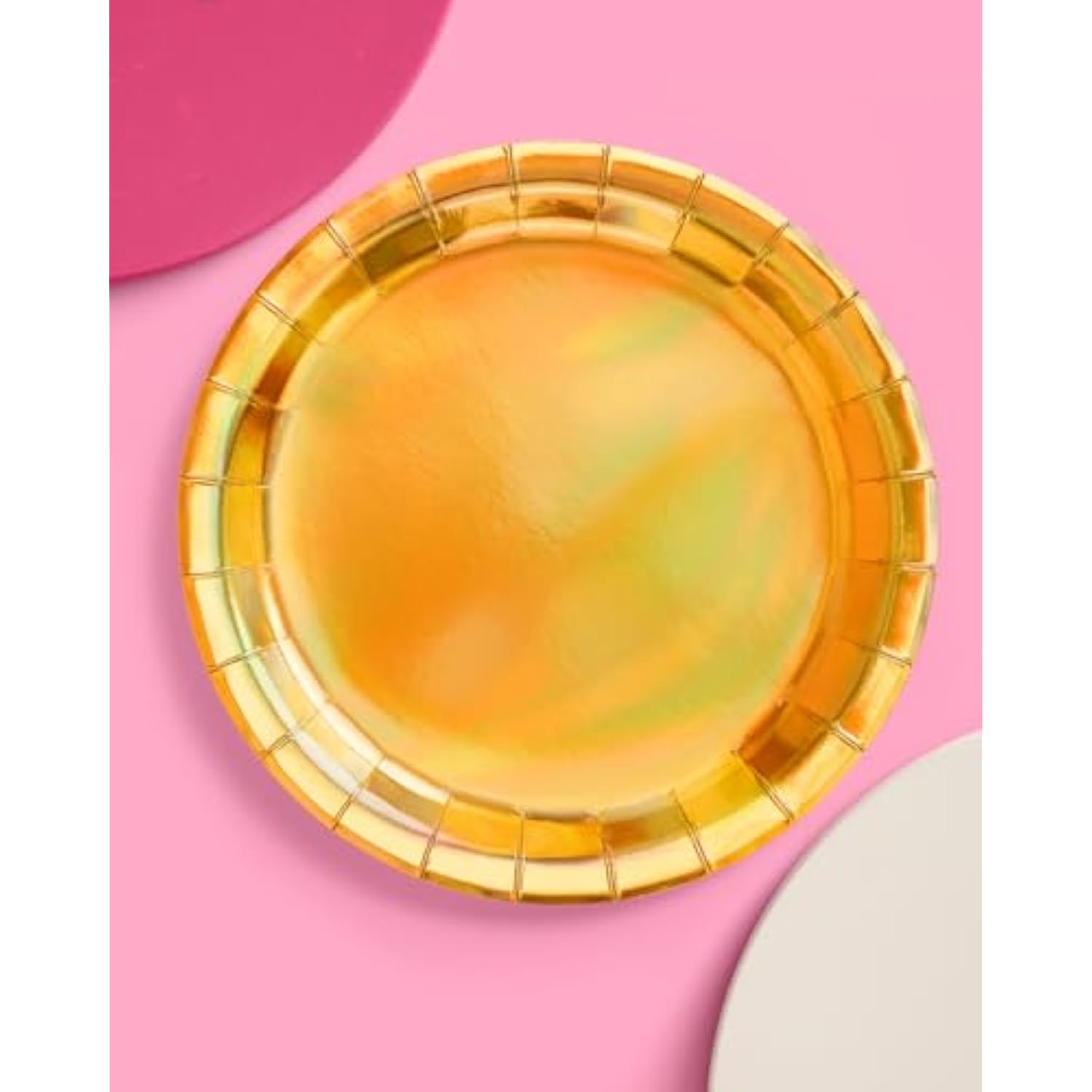 Gold Holographic Foil Plates - 25 Pack | Happy Birthday Party Decorations, Holiday Party, Cool Cake Plates, New Year'S Eve, Gold Bachelorette Disposable Party Plates