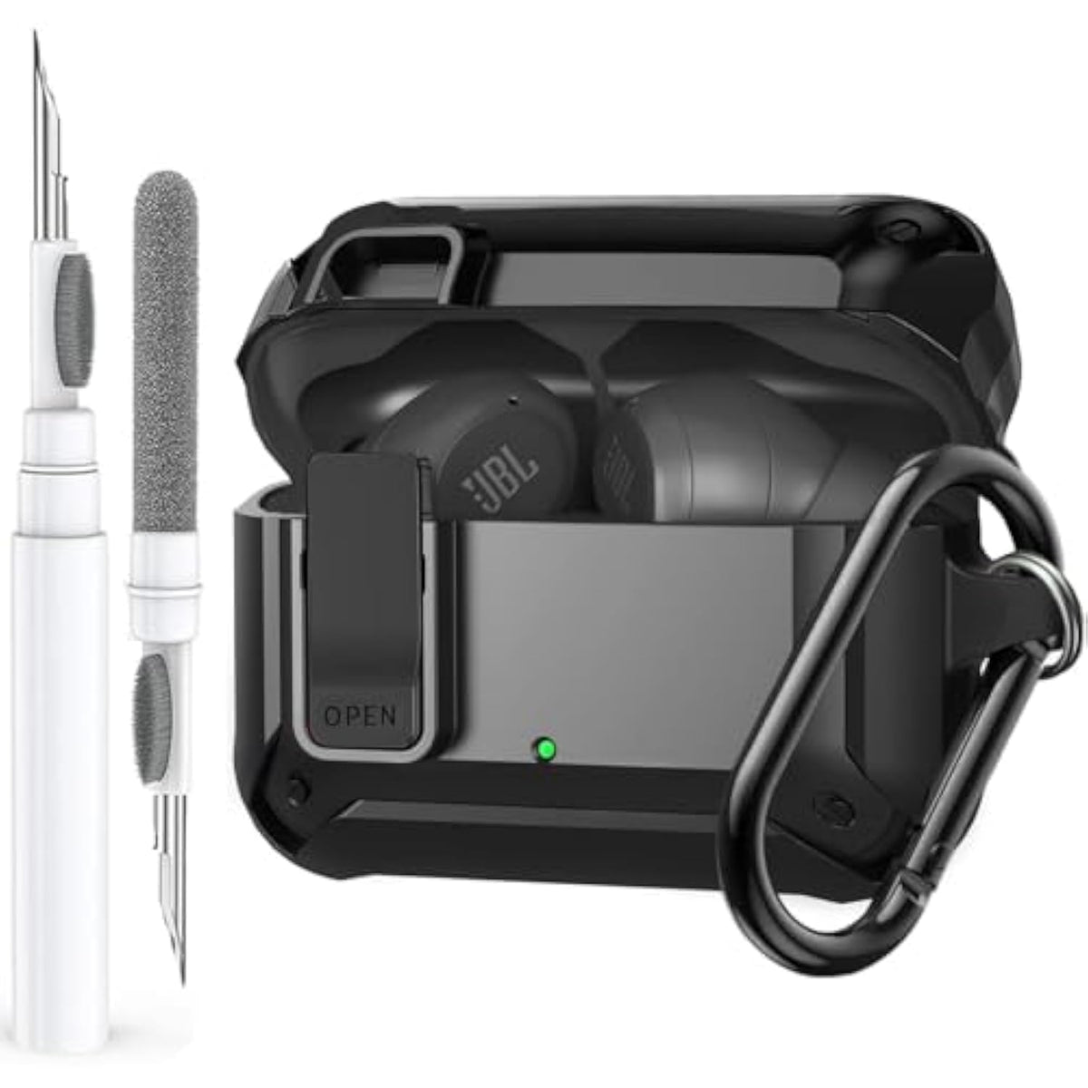 Compatible With Jbl Vibe 200Tws/Jbl Vibe Beam Case Cover Lock Clip With Cleaner Kit,Cool Protective Cover Men Women With Carabiner For Jbl Vibe Beam 2 Charging Case - Black