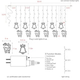 180 Led Christmas Curtain String Lights, 8.3 Ft Linkable Warm White Window Fairy Lights With 12 Reindeer & Bell Pendants
