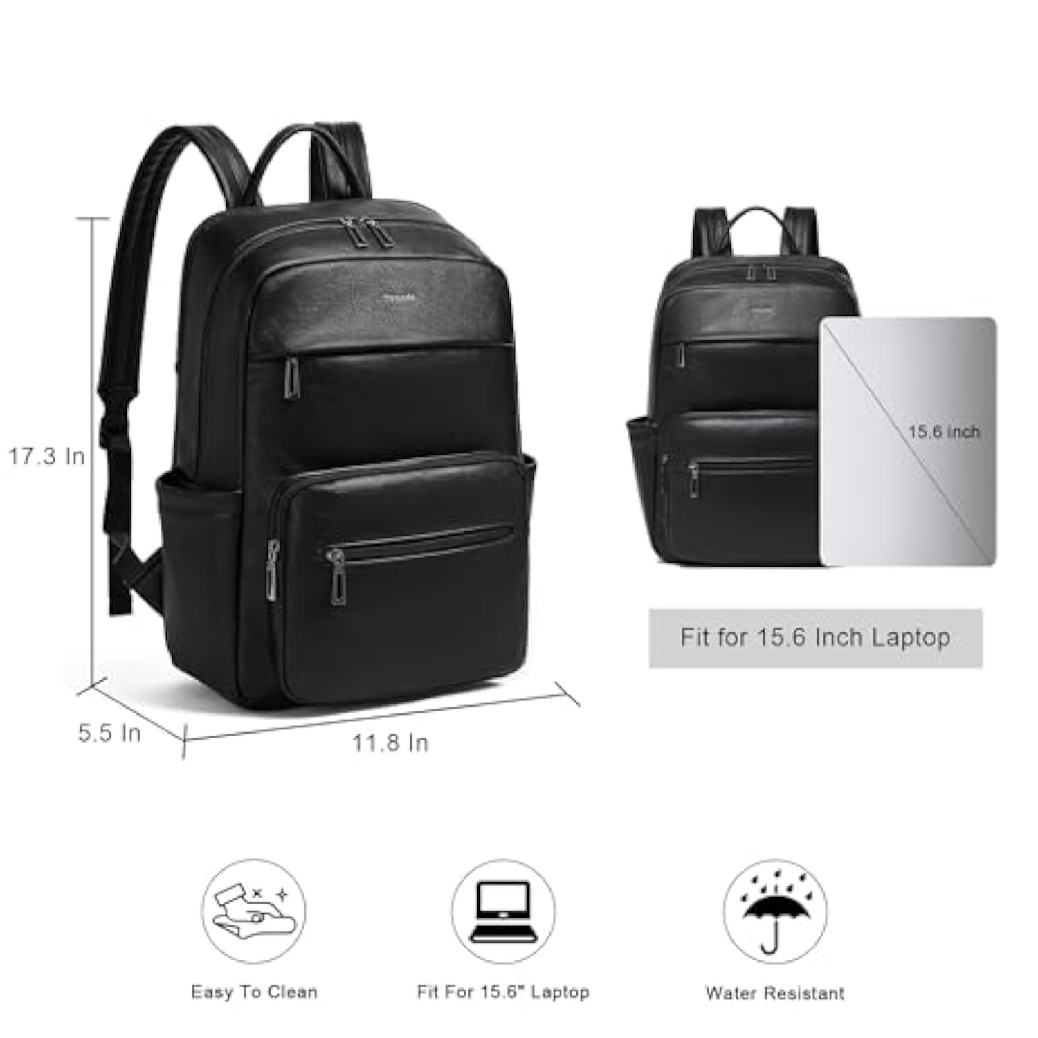 Leather Laptop Backpack For Women 15.6 Inch Laptop Travel Backpack Purse Casual Daypack With Laptop Compartment For College Work Nurse Business Weekender, Black