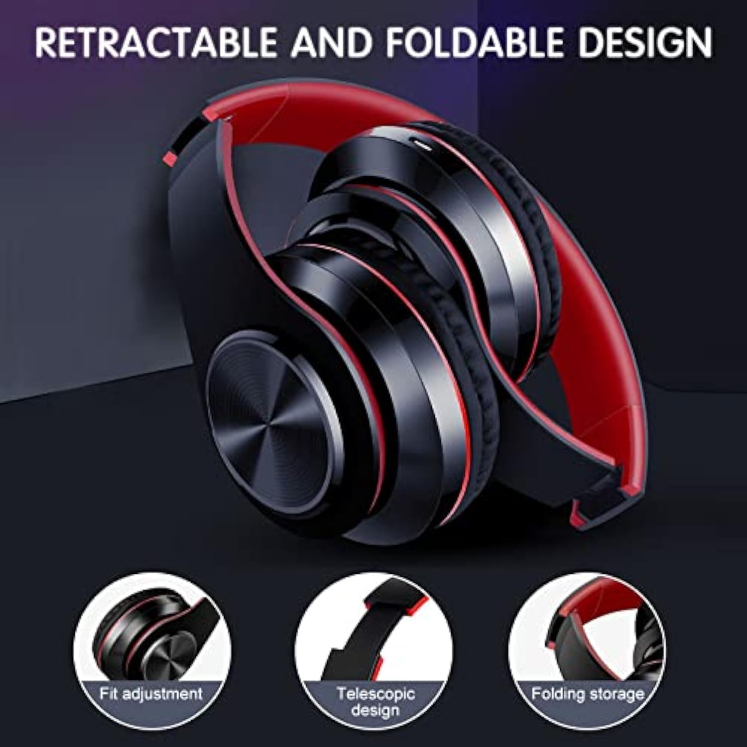 Bluetooth Headphones Over Ear,Foldable Hi-Fi Stereo Headphones,Noise Cancellin