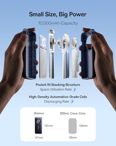 Enercore Power Bank, 10000mAh Fast Charging Portable Charger Built-in 45W Retractable USB-C Cable, Battery Pack for iPhone 16/15 Series, ,