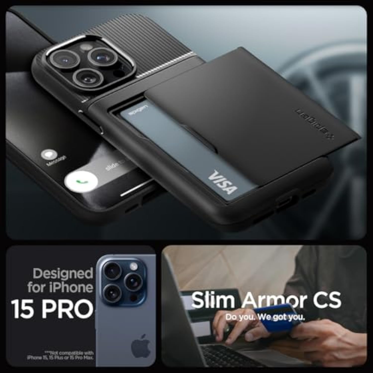Spigen Slim Armor CS Designed for iPhone 15 Pro Case (2023) [Military-Grade Protection] - Black