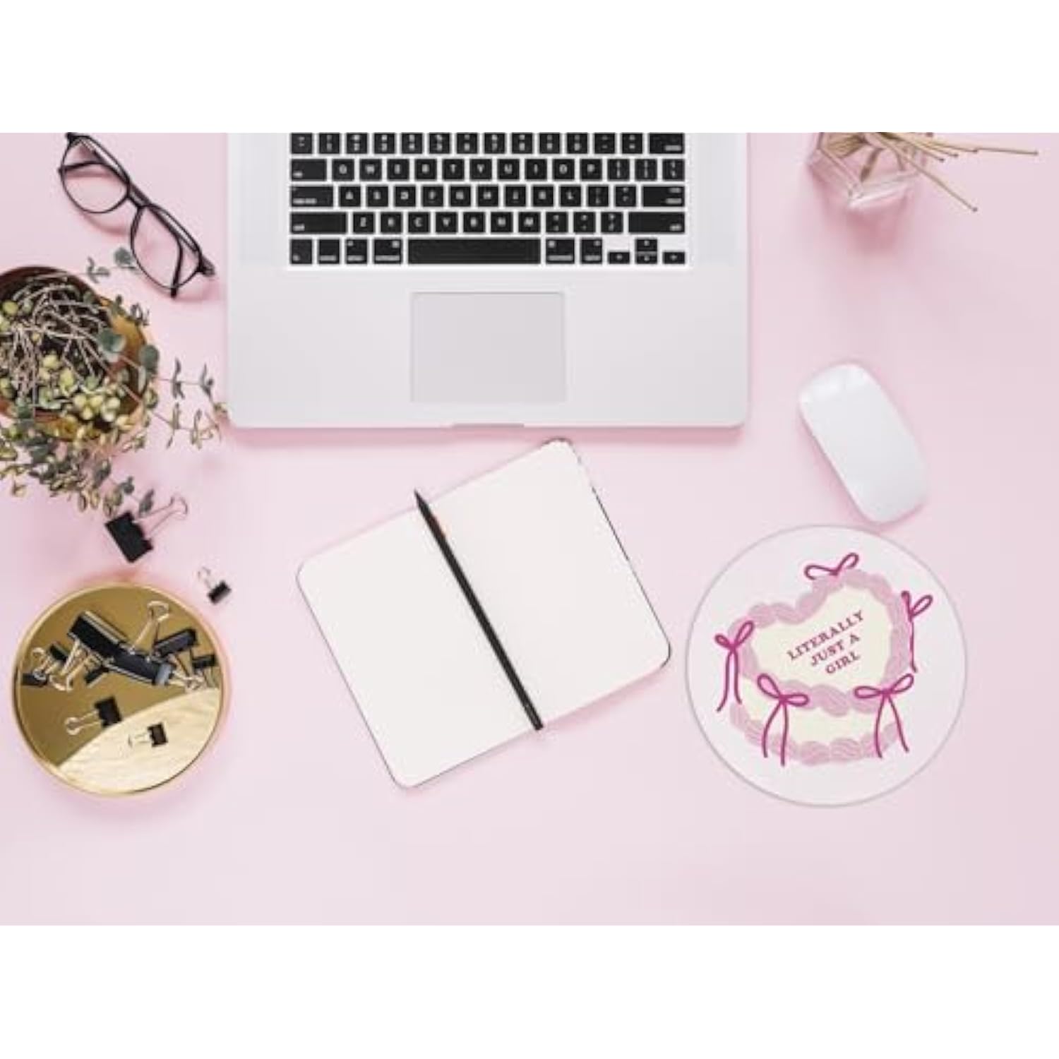 Pink Trendy Coquette Mouse Pad,Girly Bows Heart Cake Round Mouse Pad,Retro Non-Slip Rubber Base Mousepads For Home Office Dorm Desk Decor,Teen Girl Women Gifts,8.7 X 8.7 Inch