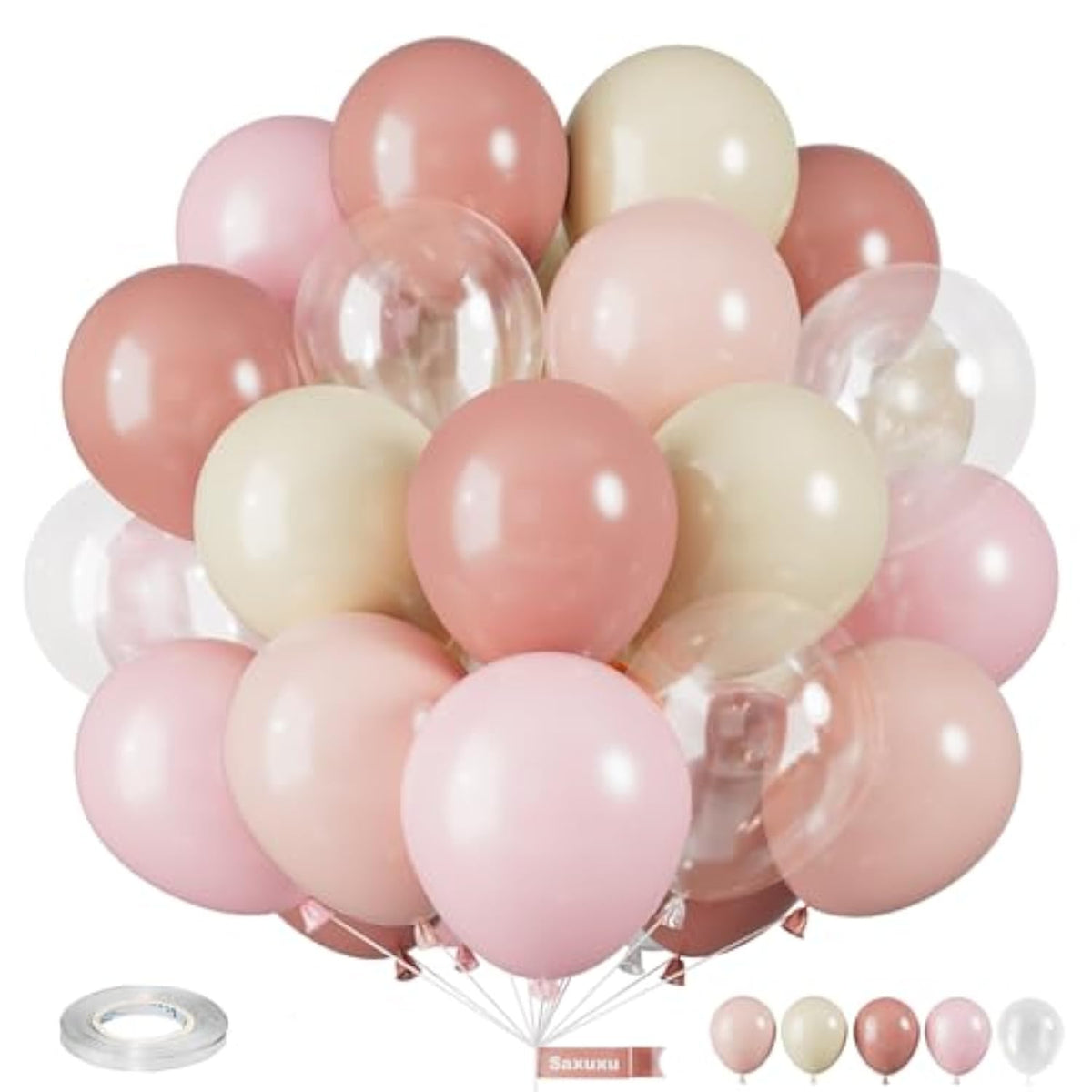 Dusty Pink Balloons, 12 Inch Pastel Pink Balloons, Blush Macaron Orange White Transparent Latex Balloon For Girl Baby Shower Gender Reveal Romantic Wedding Engagement Party Decorations
