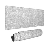 Silver Glitter Large Gaming Mouse Pad 31.5"X11.8" Waterproof Non-Slip Desk Mat For Office/Gaming Keyboard And Mouse With Rubber Base For Home And Work