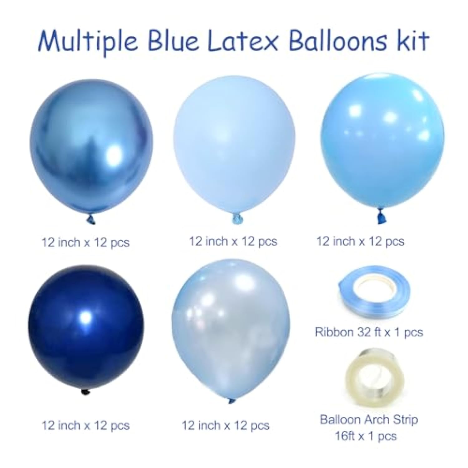 Blue Balloon Metallic Blue Balloons, 60Pcs 12Inch Chrome Blue Balloons Kit Macaron Baby Pearl Navy Blue Latex Balloons For Birthday Wedding Baby Shower Party Decoration
