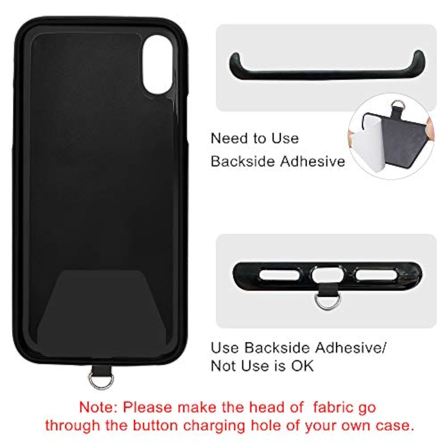 4-Pack Universal Phone Lanyard Tether Connector with Adhesive Black