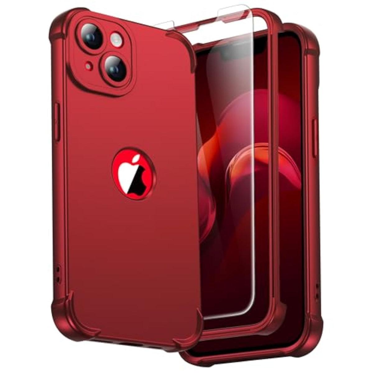 Triple Protection for iPhone 14 - 3 in 1 Case with 2 x 9H Screen Protectors, Red