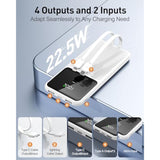 12800Mah Portable Charger With Built In Cables, 22.5W 3A High Speed Charging Travel Essentials, Led Display Slim Powerbank, 4 Outputs 2 Inputs Built-In Usb C&Lightning Cables For Iphone Ipad Android
